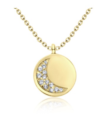 Gold Plated CZ Crescent Moon Silver Necklace SPE-2959-GP